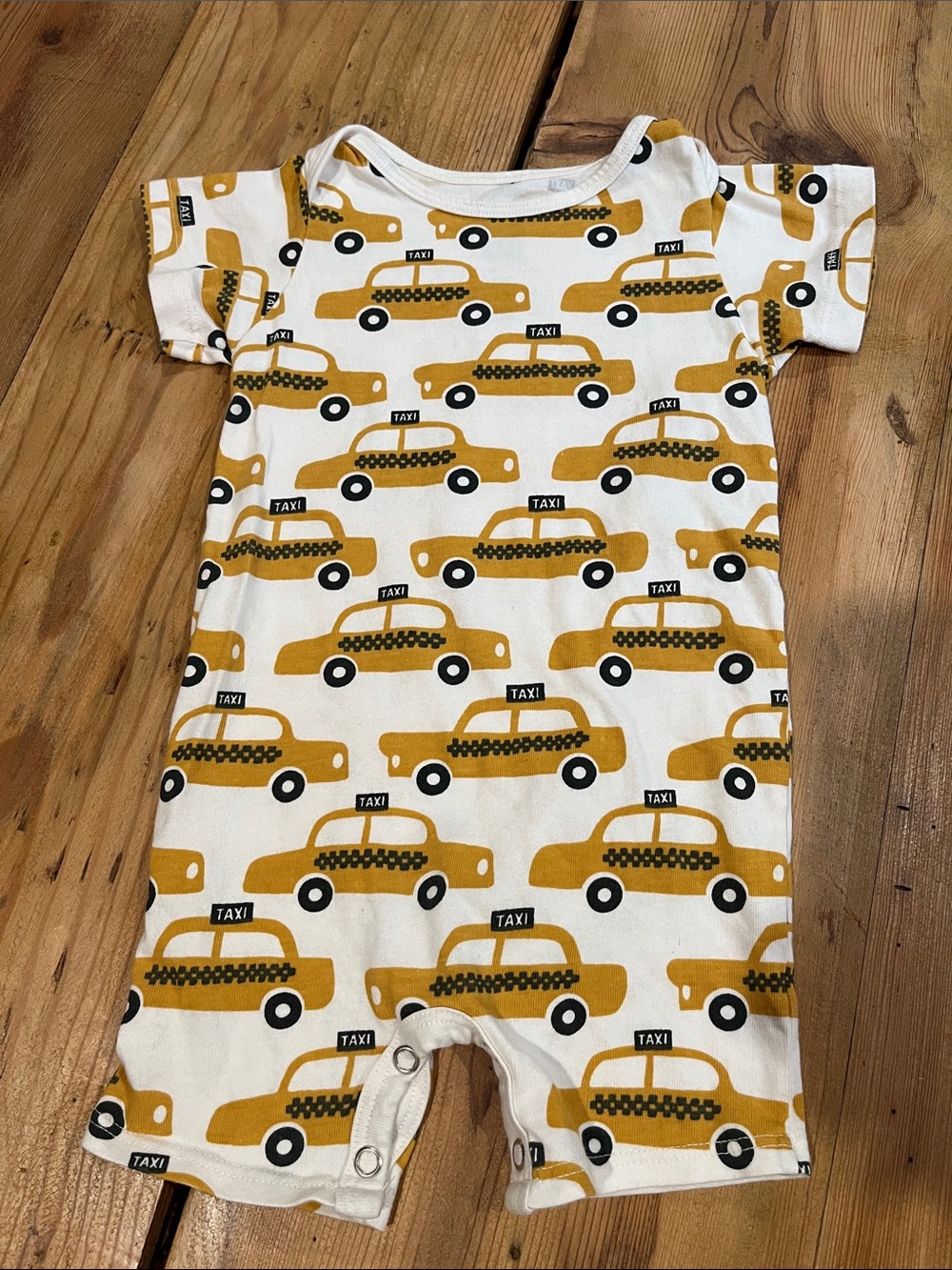 WINTER WATER FACTORY 6M Taxi Car Printed Romper Organic Cotton